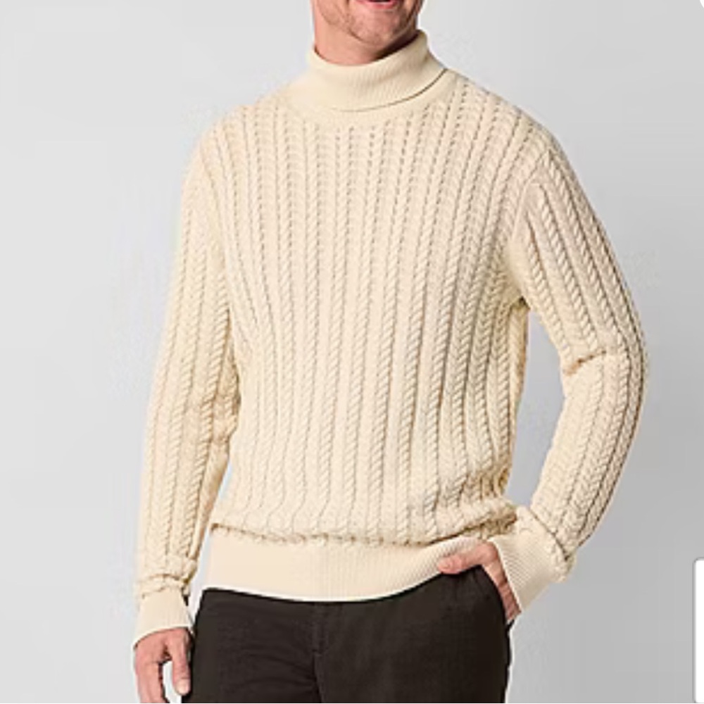 Stafford Cream Turtleneck Cable Knit Sweater